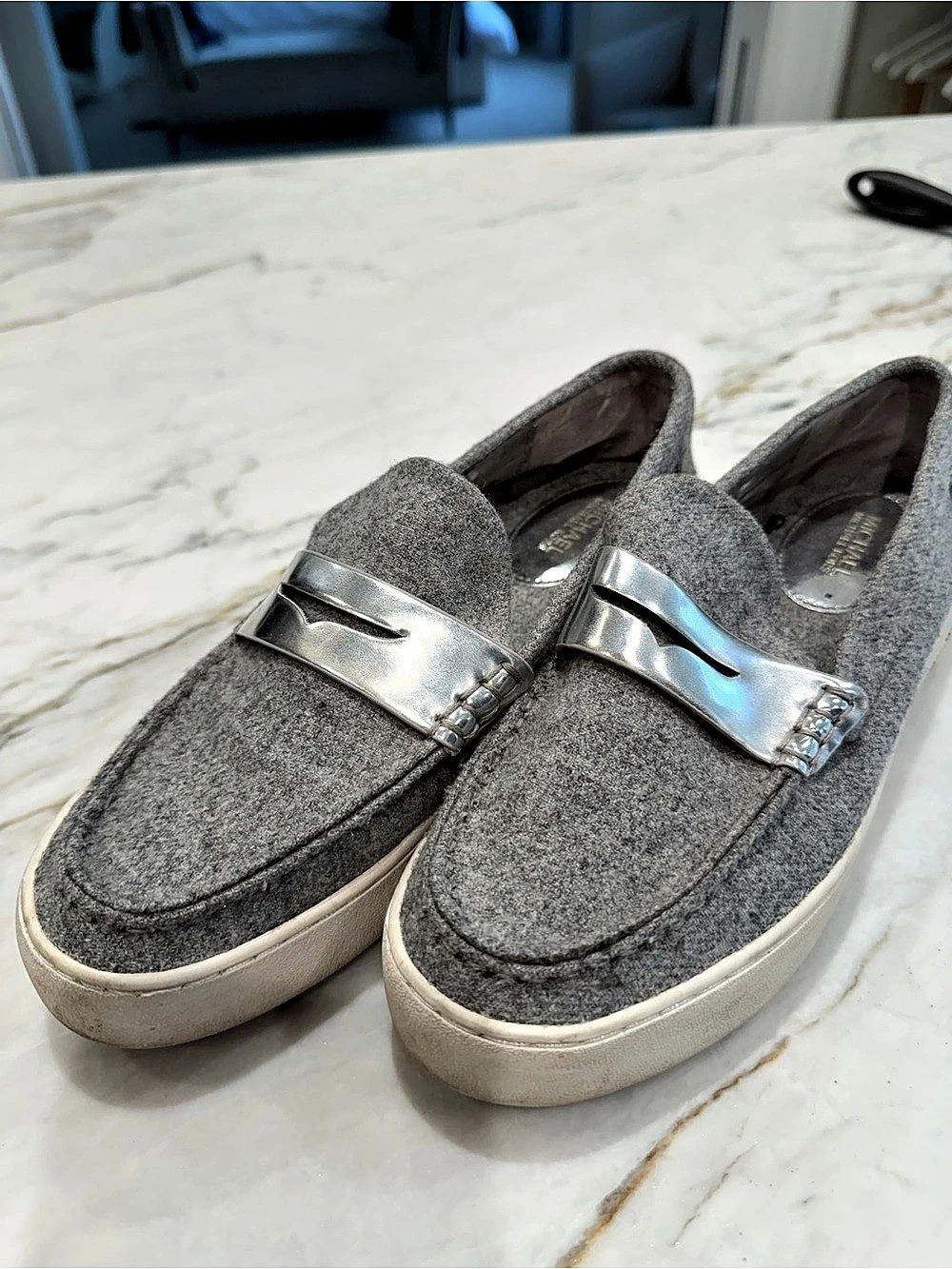 Michael Kors Gray Slip-On Loafers Silver Hardware